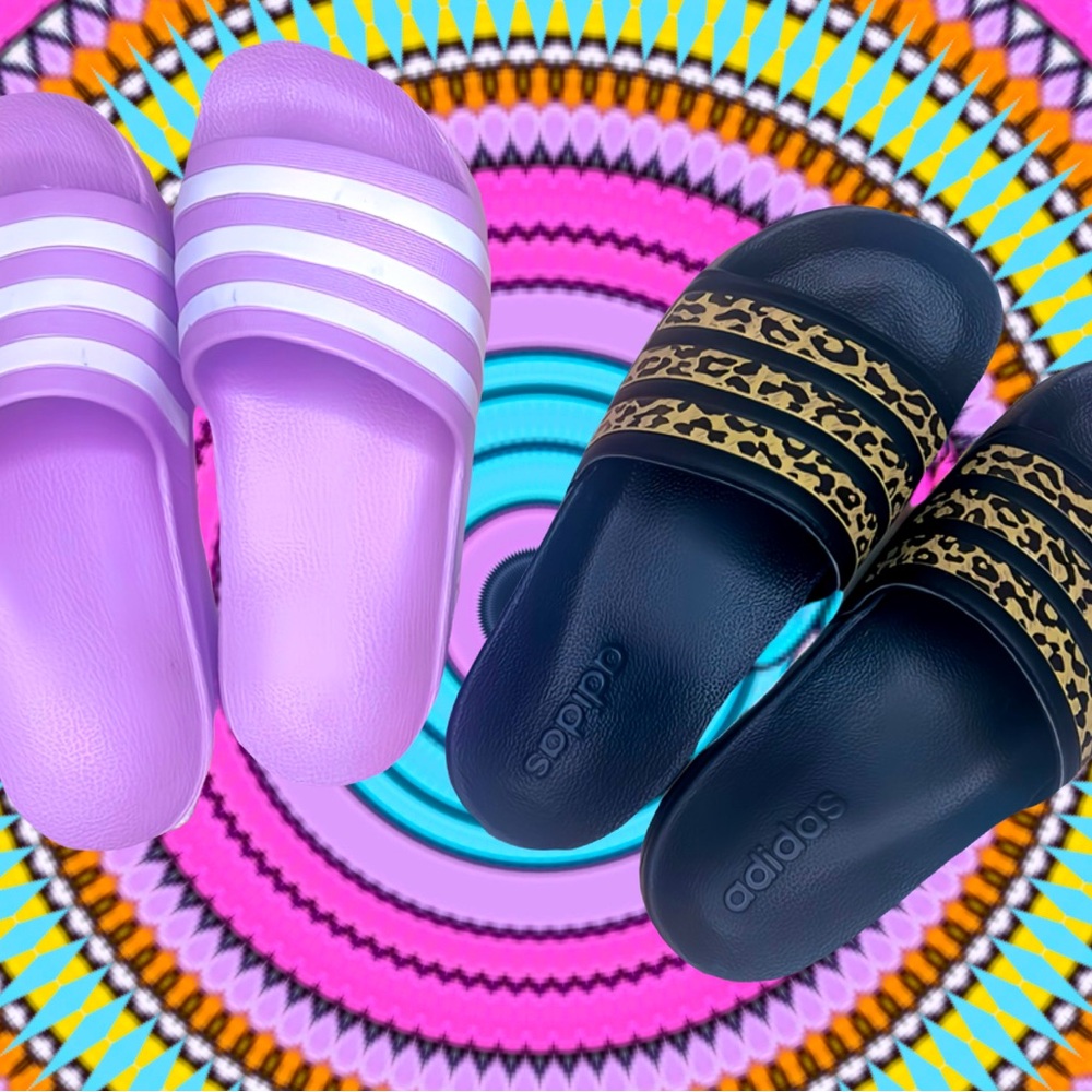 Lot of 2 pairs of cute ADIDAS Adilette shower slides; Size 6 (women)